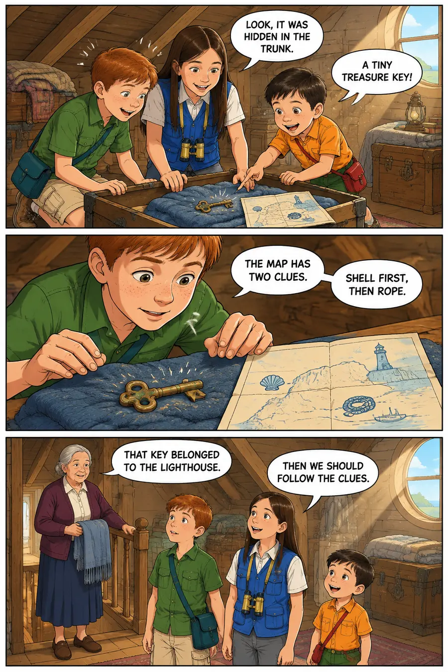 Page 2 of 10 of the comic "The Mystery of the Lighthouse Key": story page 1