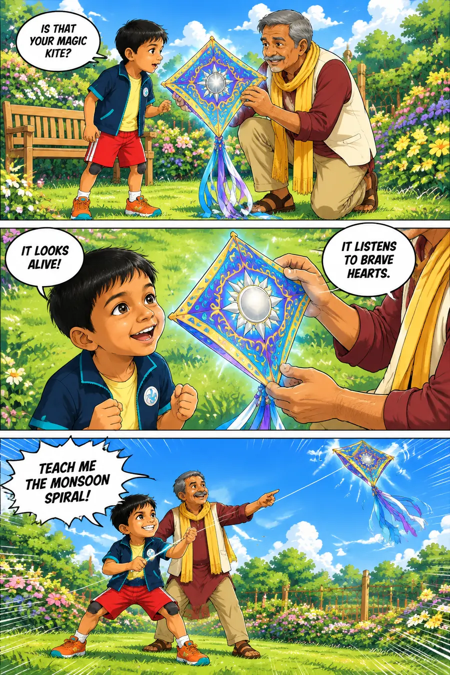 Page 2 of 18 of the comic "Arjun and the Monsoon Kite": story page 1