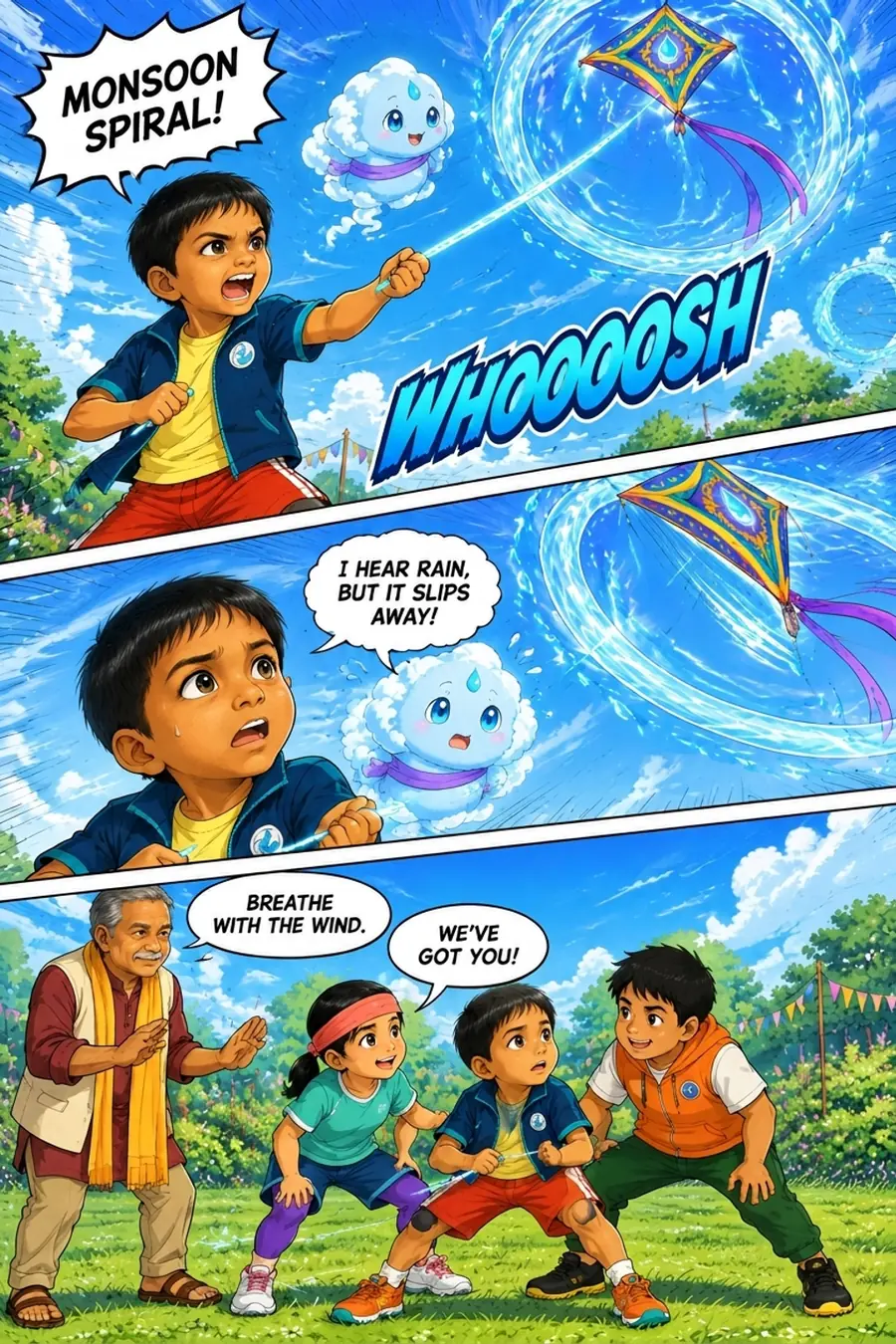 Page 8 of 18 of the comic "Arjun and the Monsoon Kite": story page 7